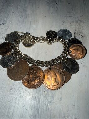 Vintage Coin Charm Bracelet in Mixed Metal Tones